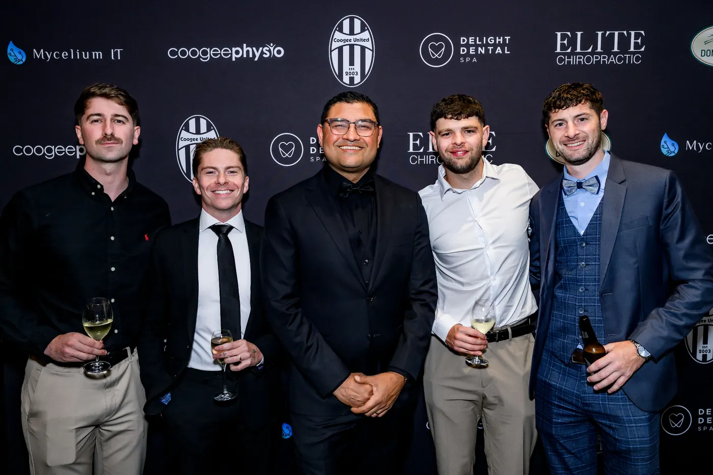Coogee United FC Awards Night group photo with sponsors